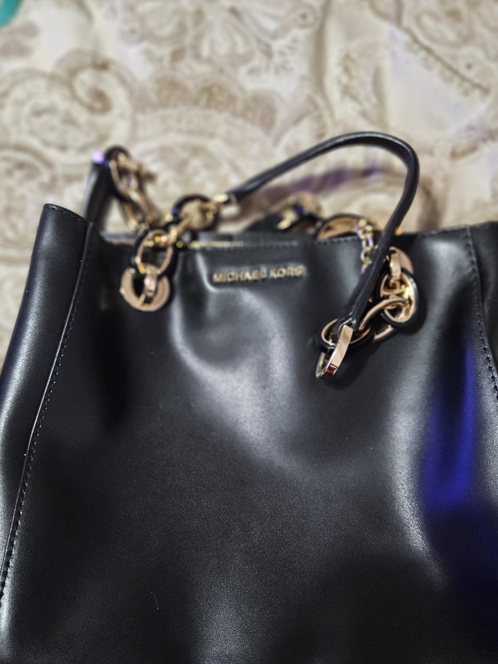 Michael Kors Black Leather Chain-Handle Tote
